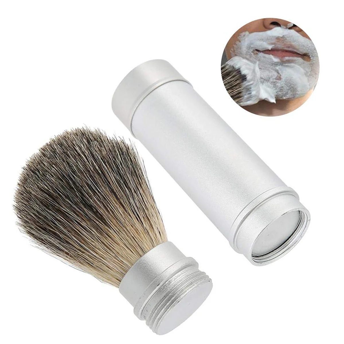 Cepillo de afeitado para hombres, cepillo de limpieza de peluquería con tubo de aluminio, Blaireau, 1 unidad
