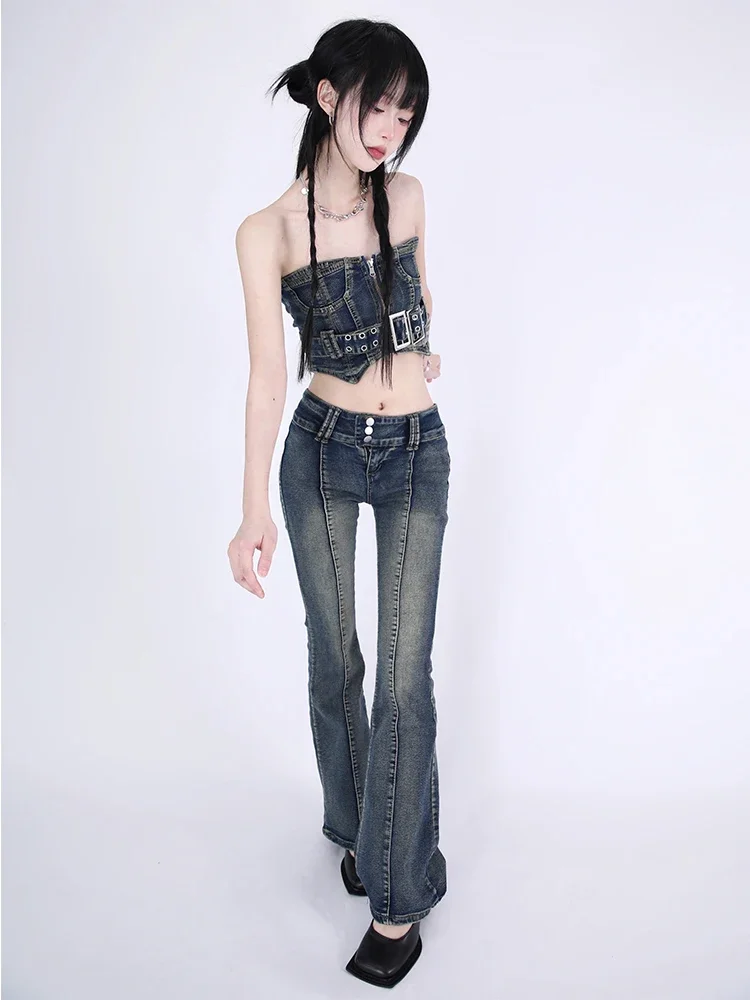 Ruibbit Black Long Jeans Women Basic Classic High Waist Hot Girls Flared Jeans Hole Denim Pants Elastic Stretch Jeans and top