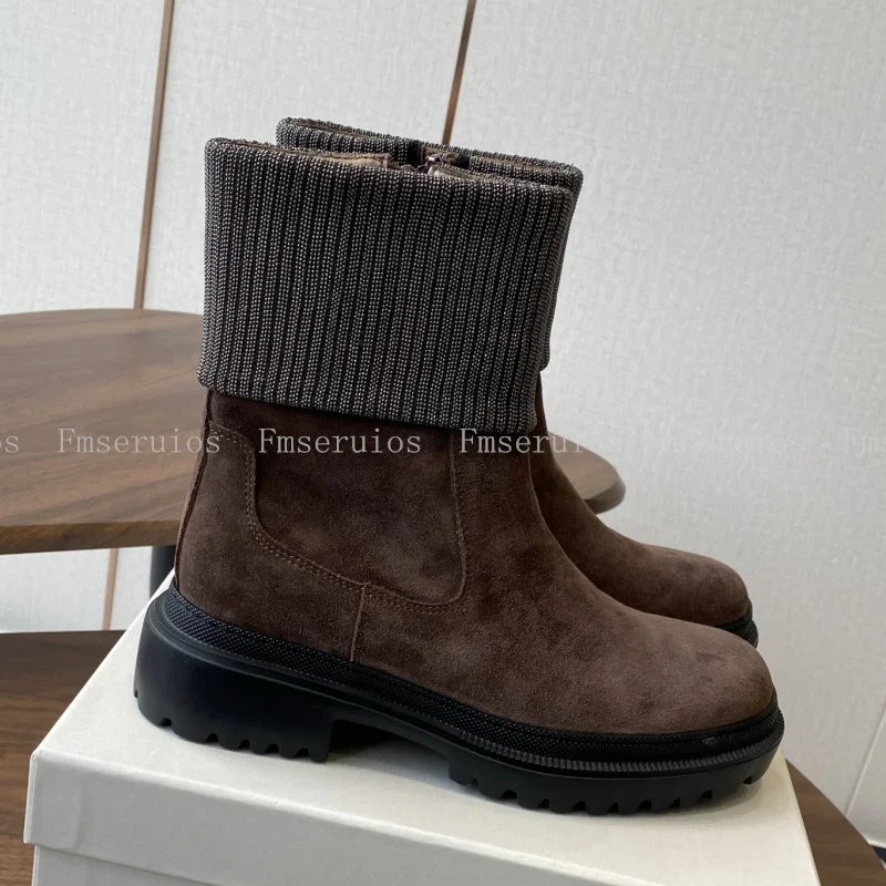 النساء منتصف العجل الأحذية جولة تو شقة جلد طبيعي سستة الأزياء موجزة تصميم الصلبة النمط البريطاني أحذية بوت قصيرة الخريف الشتاء