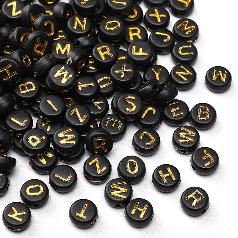 

50pcs 4x7mm Black Flat Round Gold Color A-Z Alphabet Letter Acrylic Loose Spacer Beads for Jewelry Making Diy Bracelets Findings