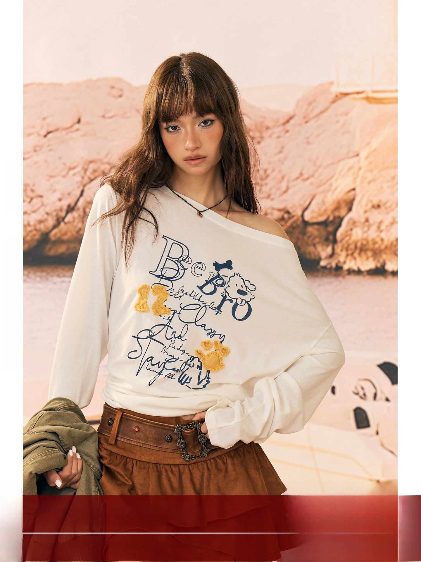

BeerBro Long Sleeve T-Shirt Breathable Dog Patchwork Sunscreen Cotton Polyester Blend Women's Loose Fit Autumn Top