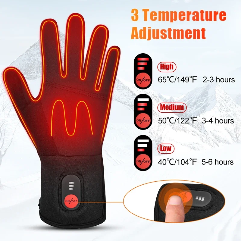 Heated Gloves Rechargeable Battery Gloves Heating Riding Ski Snowboarding Hiking Cycling Liners for Men Electric Heated Gloves