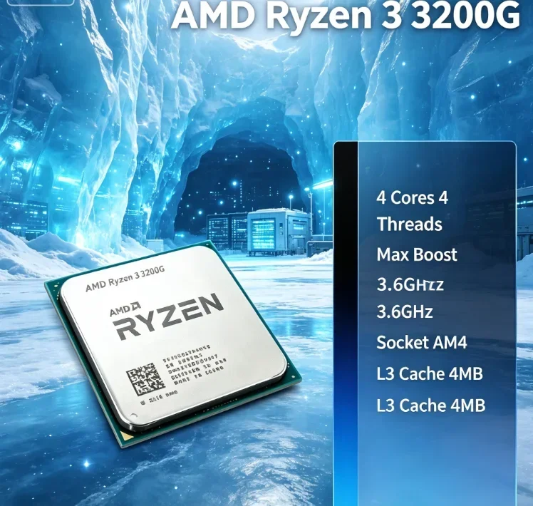 AMD 3200G 4 Core Processor 3.6GHz Boost 4.0GHz 4MB L3 65W AM4 No Cooler Support Dual Channel DDR4 Multiple Web Tabs Study Effici