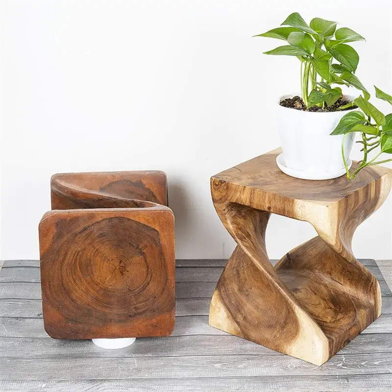 Wood Twist Square Table Floor Stand para sala de estar, móveis de sotaque, fezes asiáticas e orientais, decoração de interiores