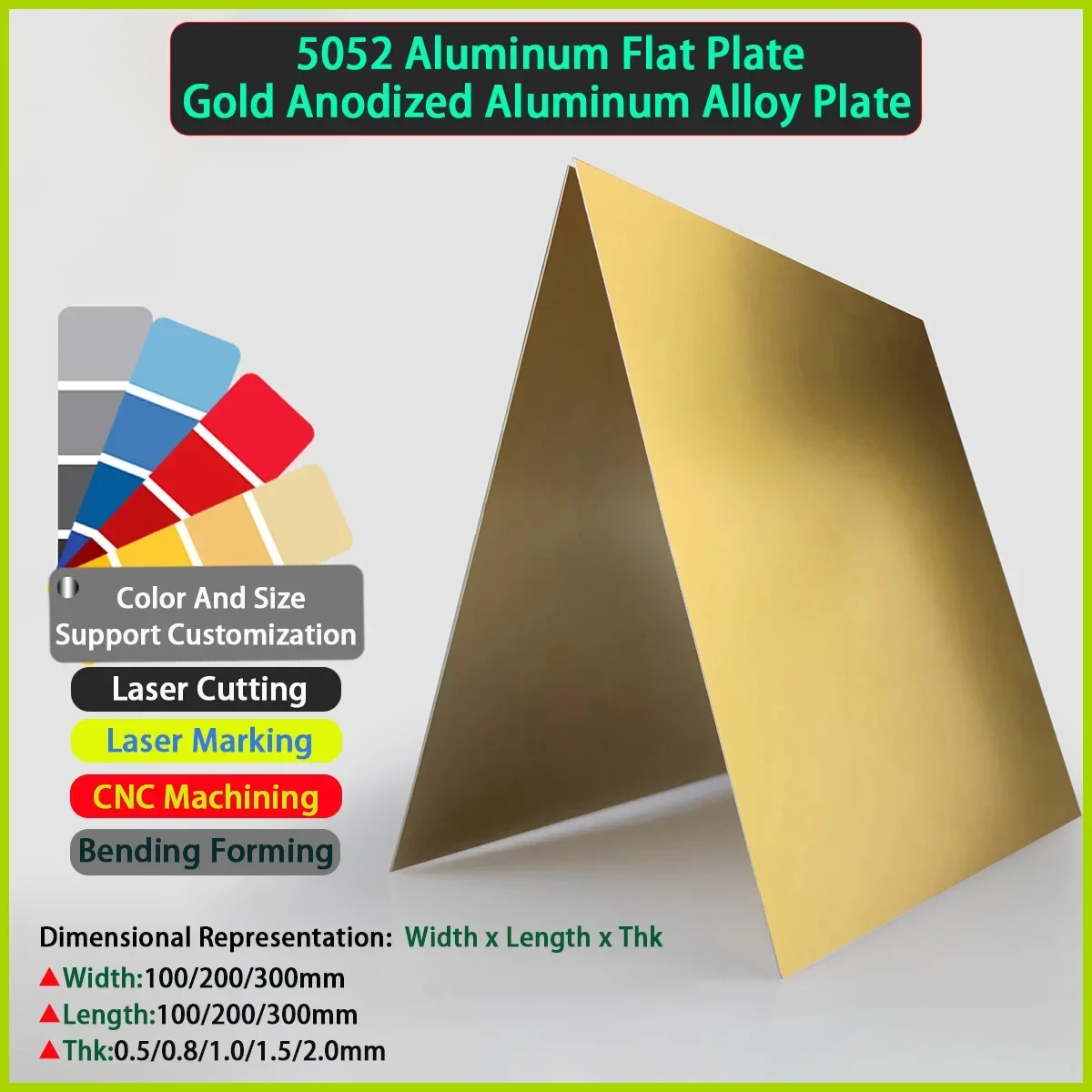 

Gold Anodized Aluminum Alloy Plate 5052 Aluminum Flat Plate Customization Of Non-Standard Parts THK 0.5-2mm L/W 100/200/300mm