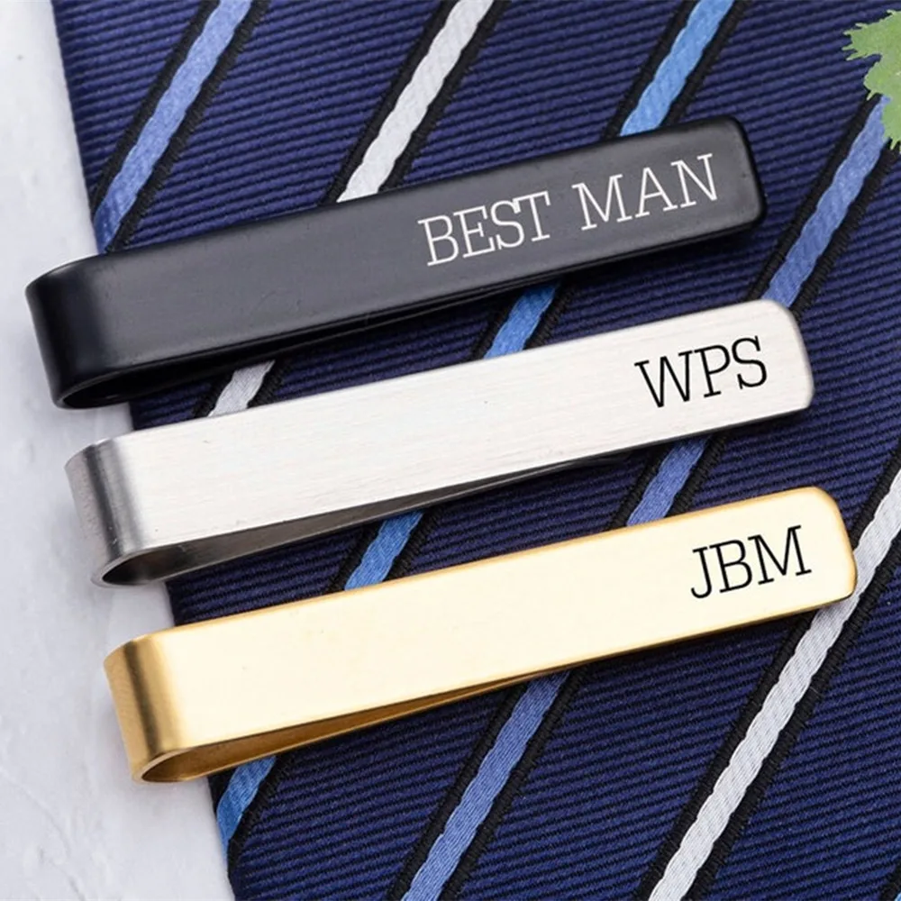 Personalized Engrave Date Name Tie Clip Men Stainless Steel Custom Logo Tie Bar Pin Wedding Anniversary Jewelry Business Gift