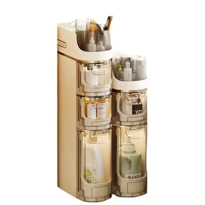 

Compact Narrow Seam Shower Holder Multi-Grid Transparent Toilet Side Storage Cabinet Mobile Makeup Organizer New Arrivals