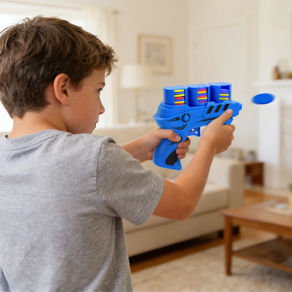 

Children's Flying Gun Toy Soft Catapult Flying Saucer Gun Toy Safety EVA Soft Bullet Foam Disc Launcher Gun Games Toys