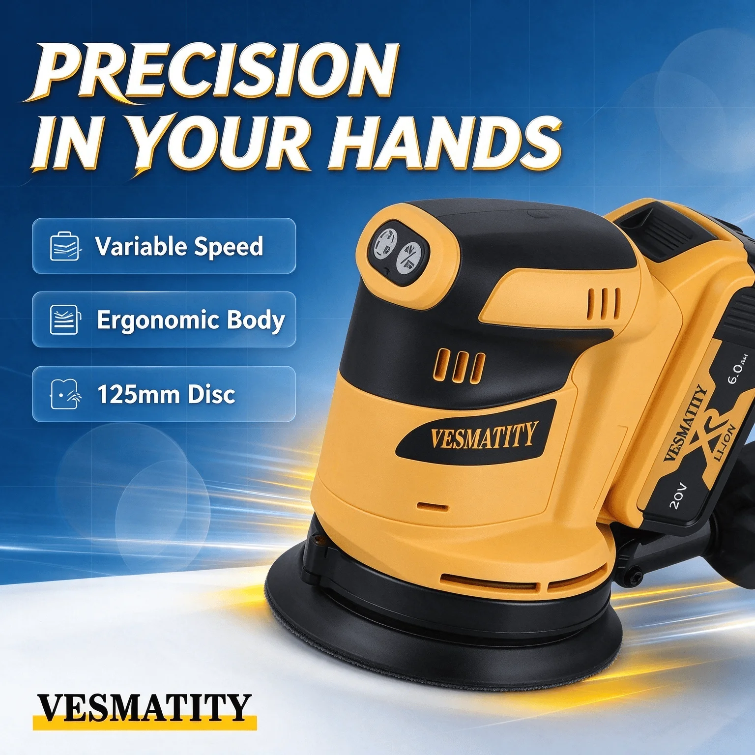 VESMATITY Heavy Wood Polishing Orbital Sander Speed Dust Collection Construction Workshop Tool for Dewalt Battery Pro Max