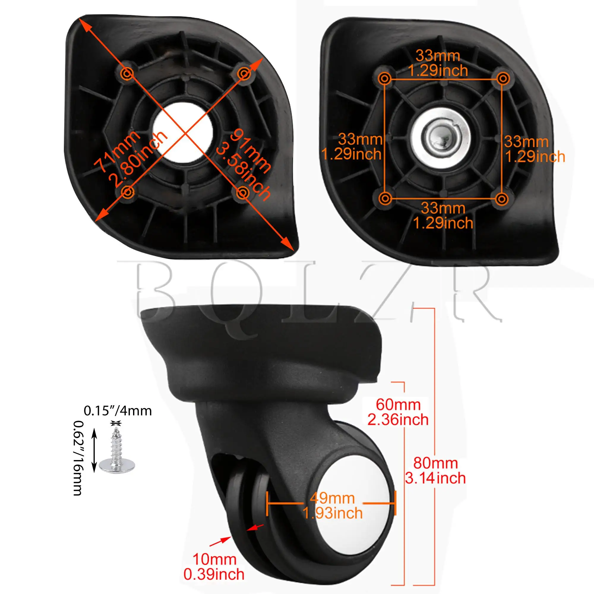 BQLZR Luggage Spinner Wheel 3.15 Inch W003 Black Left/Right for Suitcases Repair