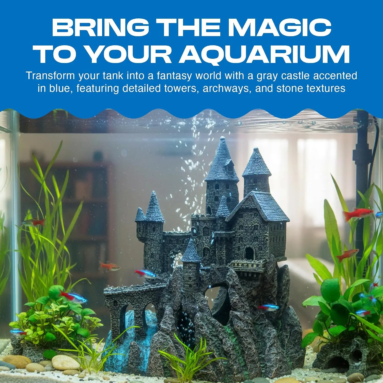 Deco-Replicas Age-of-Magic Wizard's Castle Part B Aquarium Decoration - Durable Hand-Painted Resin with Swim Holes & Hideouts