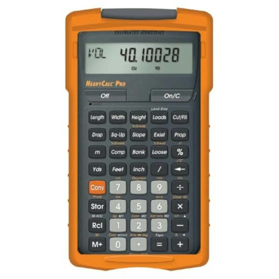 

4325 HeavyCalc Pro Feet-Inch Tenths Yards and Metric Construction Math Calculator Tool for Engineers Estimators Excavators High