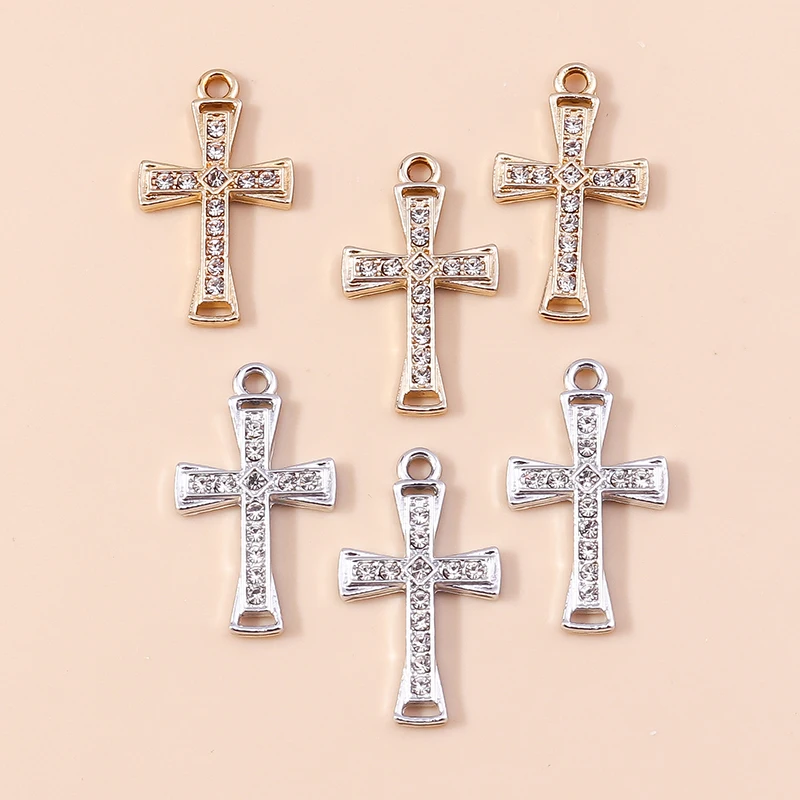 

20pcs 15x26mm Cute 2 Colors Crystal Alloy Cross Charms Pendants for Jewelry Making DIY Necklaces Earrings Bracelets Accessories