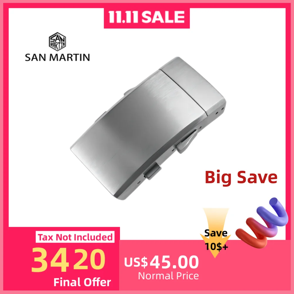 

San Martin 18mm 20mm Watch Strap Driver Buckle Ratcheting Micro-Adjust Fold-Over Bracelet Fly Clasp Brushed Solid Steel BK1841
