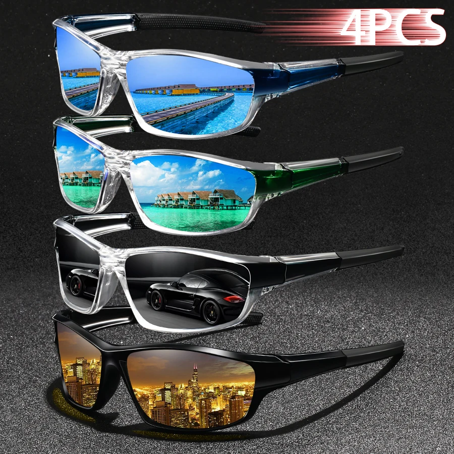 4 SZT. Modne Okulary Vintage Do Wędkarstwa, Jazdy na Rowerze, Sportowe Okulary Przeciwsłoneczne Męskie Damskie Do Biegania, Wspinaczki Górskiej, Sportowe Okulary Przeciwsłoneczne Męskie — zdjęcie 6