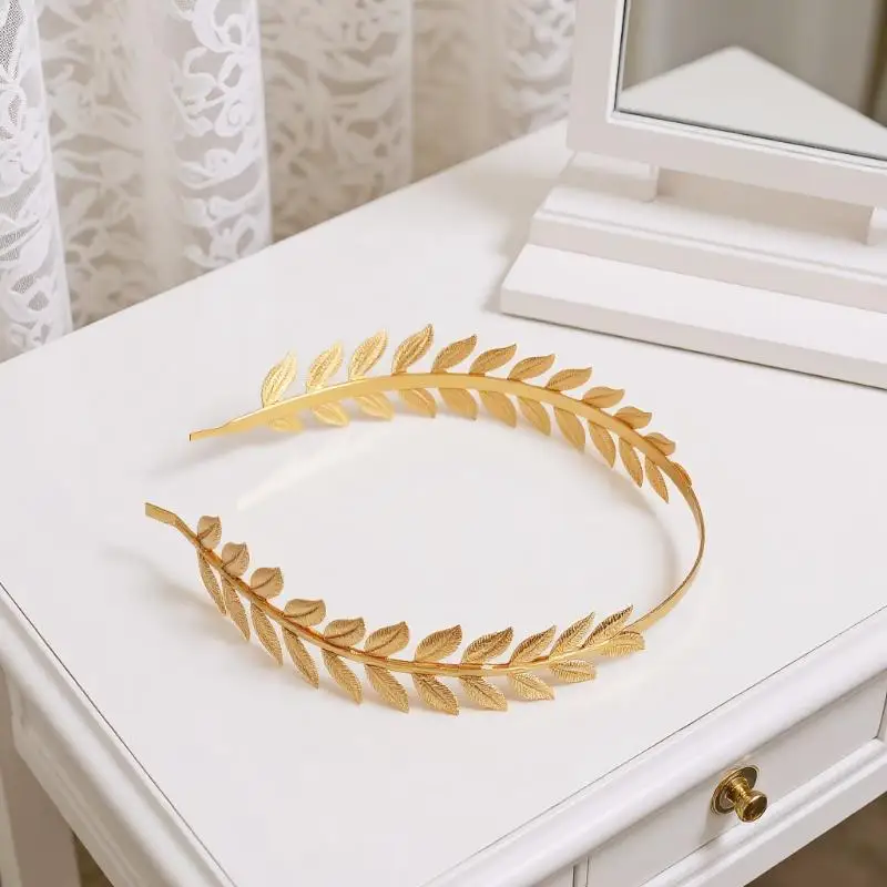 Retro Gold Leaf Headband Greek Goddess Crown Tiara Headpiece Bridal Wedding Hair Accessory Leafy Head Jewelry