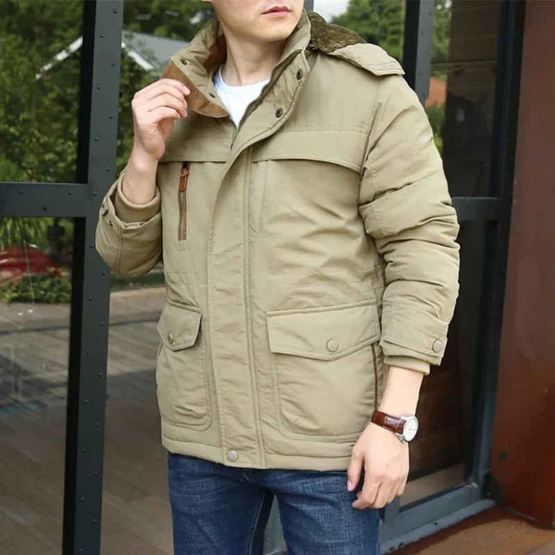 Big Size Multi-pocket Men's Winter Jacket Fleece Linning Outdoor Parka Coat Hooded Windbreaker Military Thick Warm Outerwear