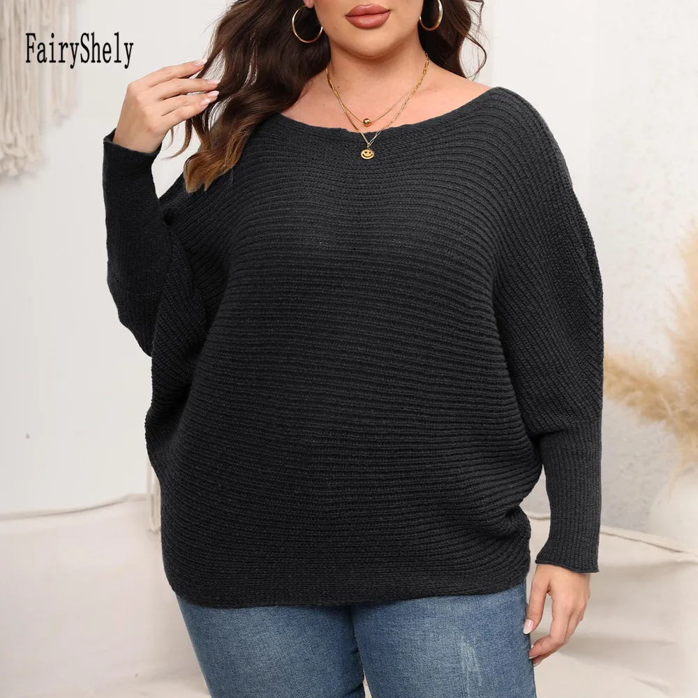 2024 Batwing Sleeve Plus Size Sweater Women Winter O-Neck Large Pullover Ladies Loose Oversize Jumper Big Jerseys Curvy Knitwear