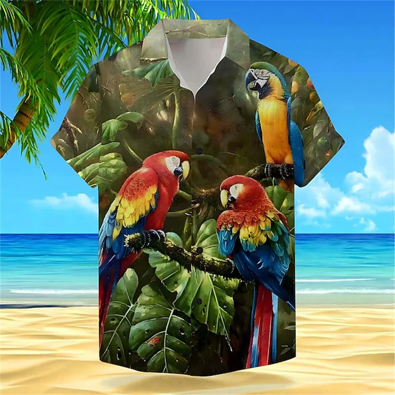 Summer Floral Parrot 3d Print Shirt Men Women Fashion Shirts Single-Breasted Short Sleeve Hawaiian Shirts Blouse Men's Clothing