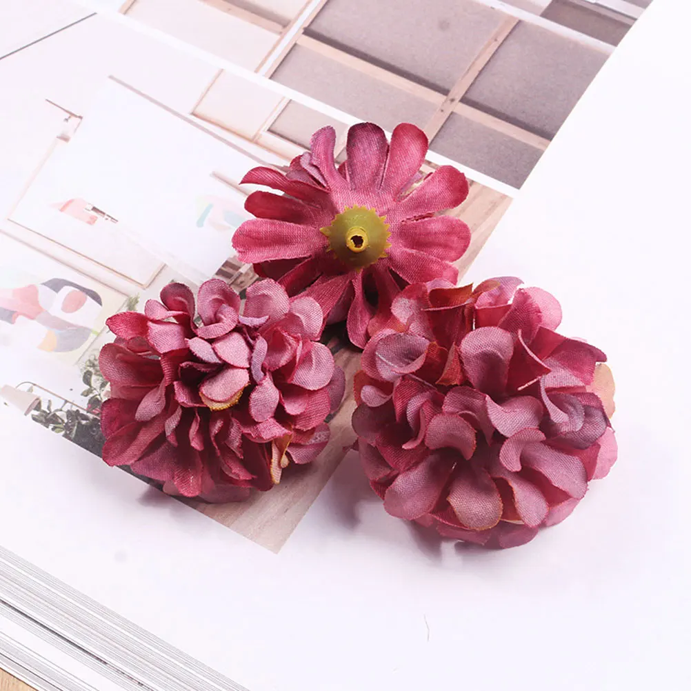 

50 pcs Simulation Chrysanthemum Flower Heads Artificial Silk Hydrangea Diy Wedding Party Decor Without Stems Mixed Color Bridal