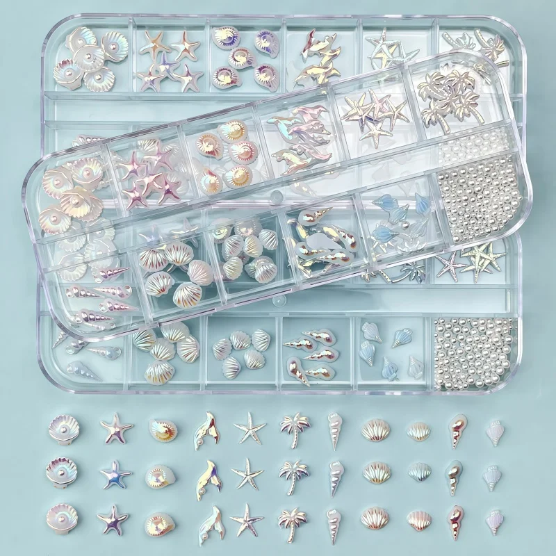 2026 Ocean Series Nail Art Kit Aurora Shell Mermaid Tail Resin Rhinestones DIY Press On Nail Art Decorations Manicure Accessorie