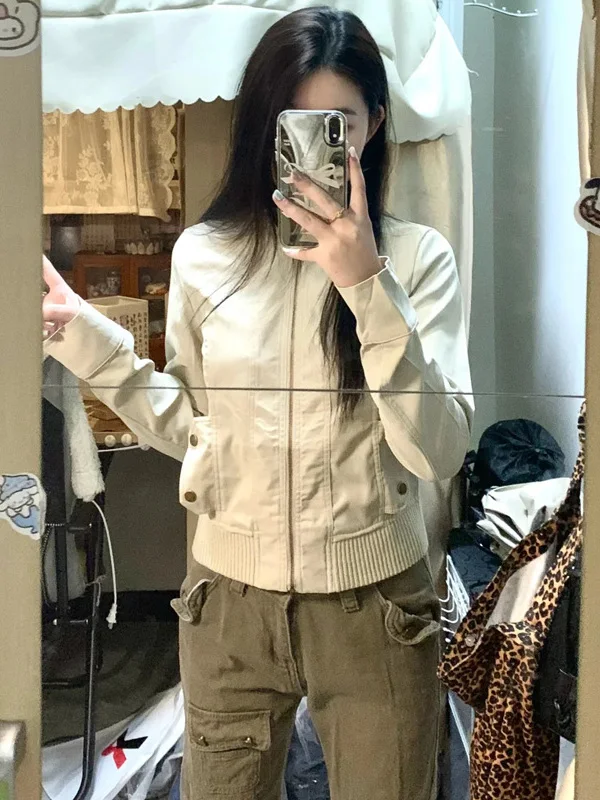 

Unique Design American Style Women's Jacket Short Shoulder Outerwear Korean Fashion Autumn New Arrival Polyester Fiber Zipper...
