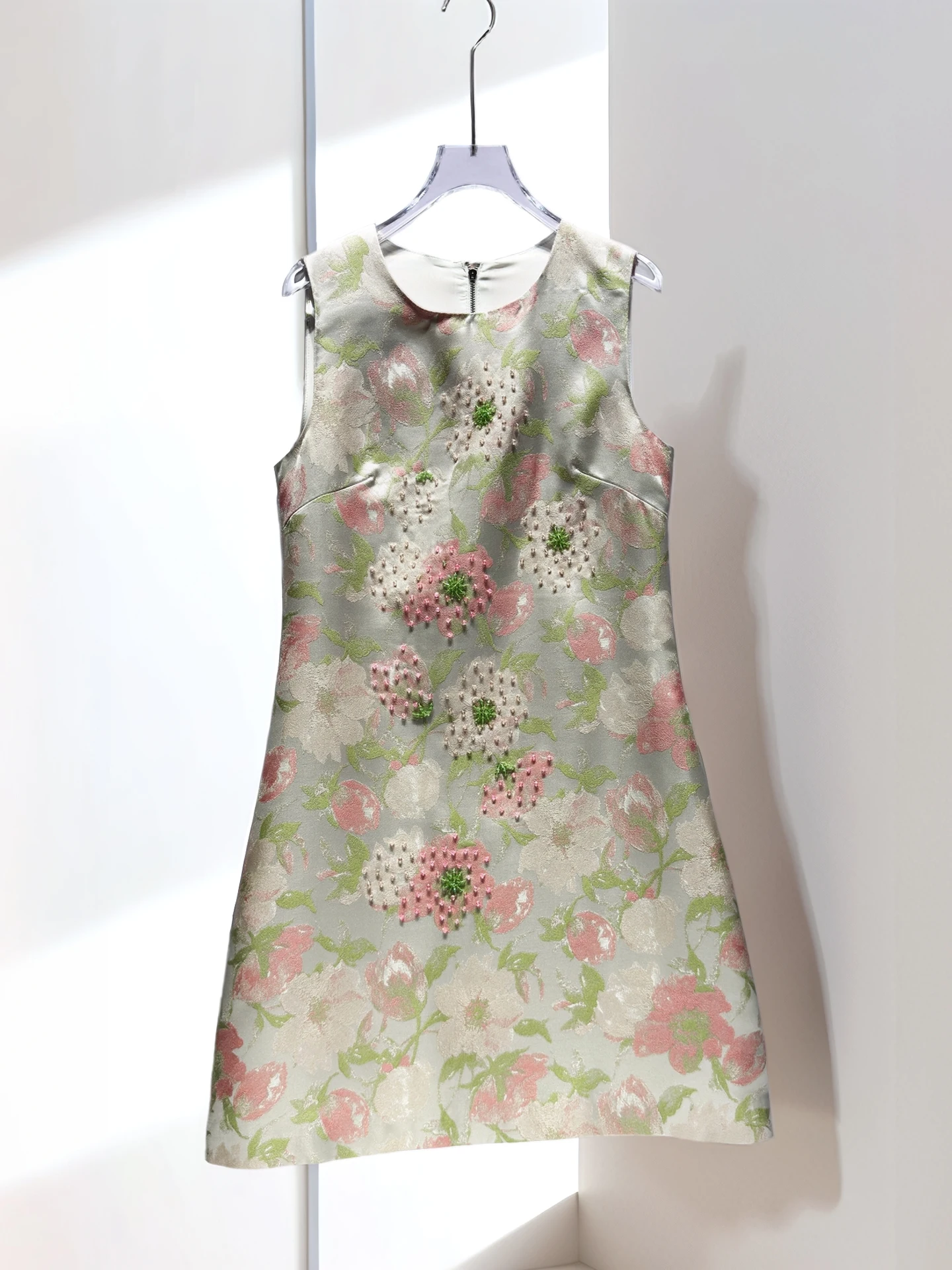 

Ele Chinese Sle Beaded Vest Dr Slimming round Ne Svel Midi Dr for Daily Busin Casual Date And Street S...