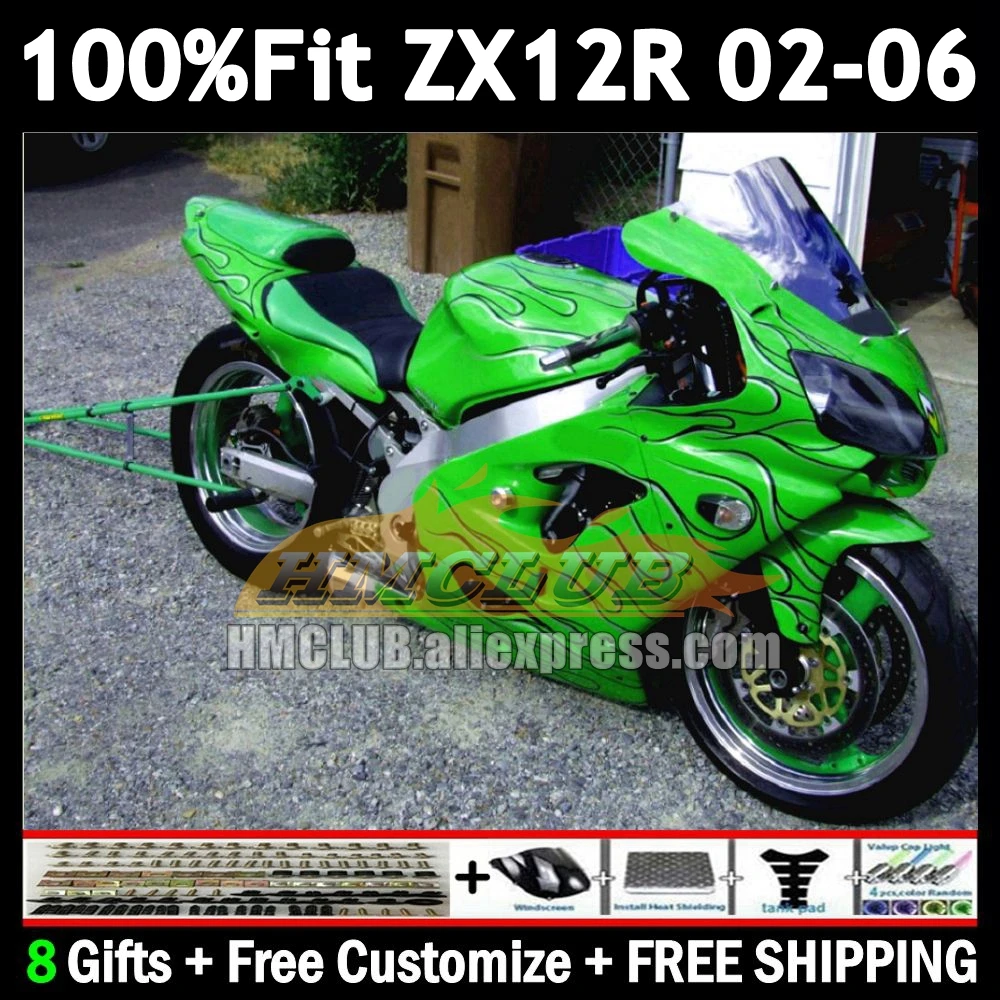 Injection For KAWASAKI NINJA ZX 12R 12 ZX-12R 2002 2003 2004 2005 2006 gloss green 177No.183 1200CC ZX12R 02 03 04 05 06 Fairing