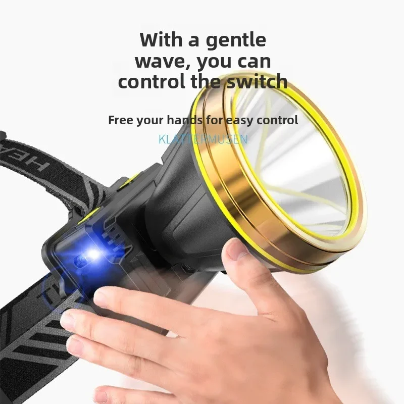 Smile Shark Focusing Headlamp Long Distance Wave Sensor Power Display Long Battery Life USB Rechargeable