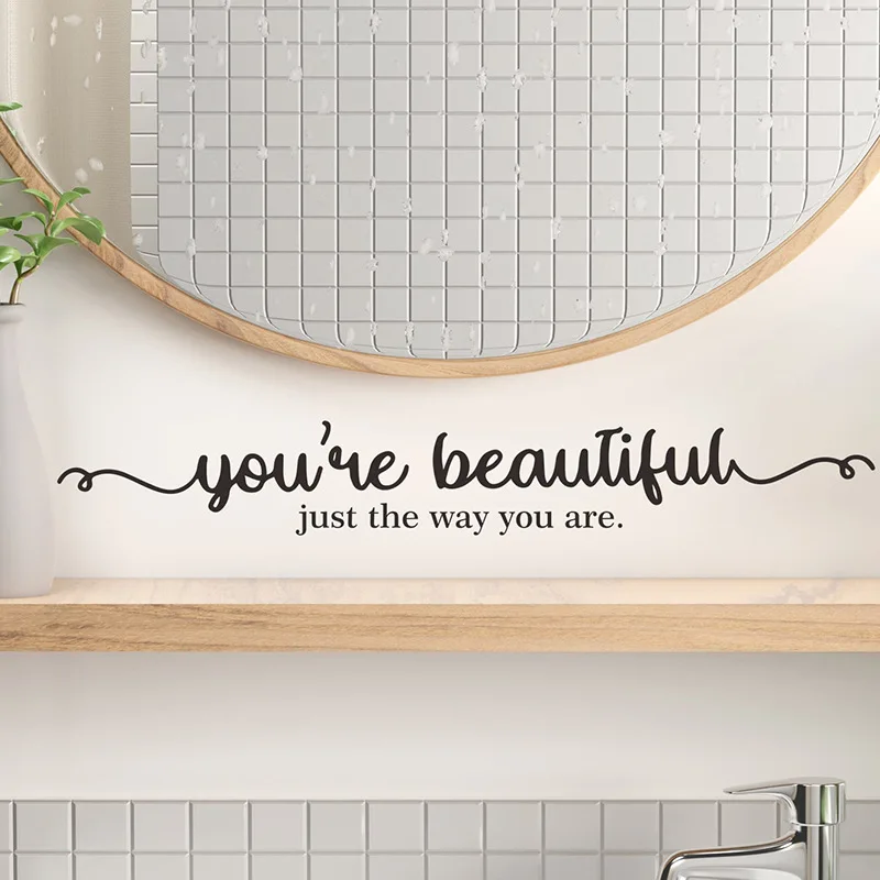 Inspirational English Slogans Wall Stickers Bathroom Living Room Decor Art Wallpaper Home Makeup Mirror Self-adhesive Decals