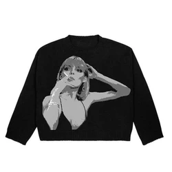 Gotik Punk örgü kazak Hip Hop Rap Retro Vintage gevşek Anime çirkin kazak Y2K erkek süveter Knitwears boy kadın kazak