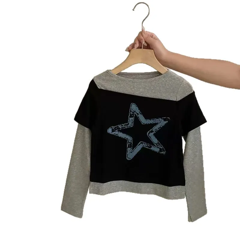 

2026 Girls' 2-in-1 Long Sleeve Tee, Stylish Baby's Casual Top for Big Kids, Children's Autumn Spring Shirt & Fashionable Outfit