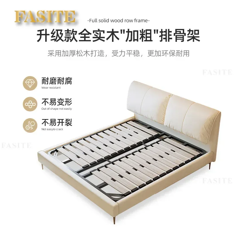 Modern Luxury Leather Bed Frame 1.8m Double Size Upholstered Platform Bed with Soft Headboard for Master Bedroom Wedding Home