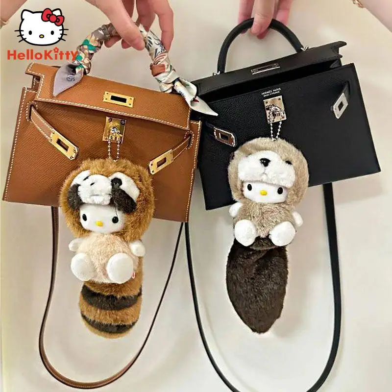 Hello Kitty Little Raccoon Pendant Anime Cartoon Plush Doll School Bag Hanging Bag Trinket Girls Trinkets Gift