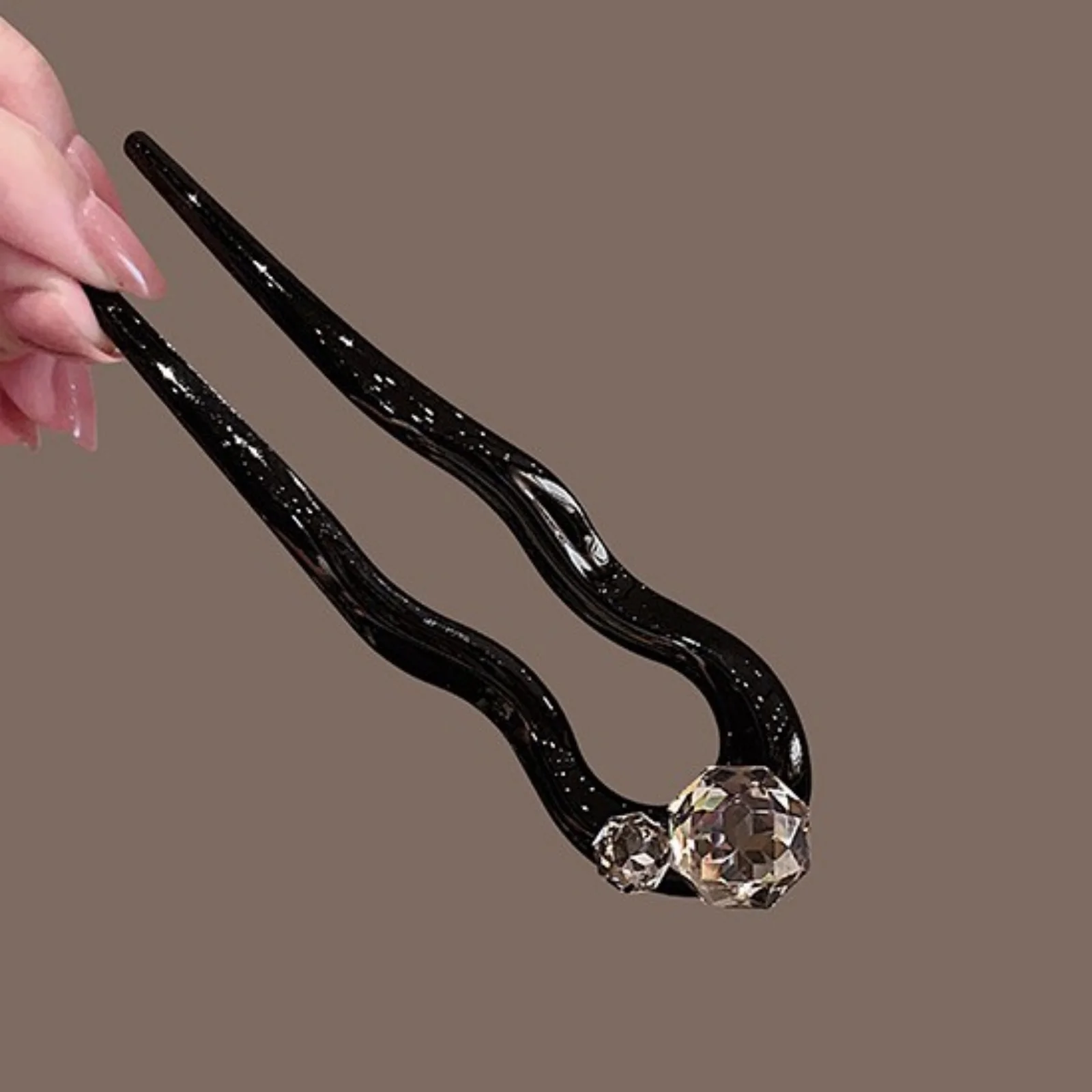 1PC 크리스탈 헤어 포크, 블랙 우아한 헤어 스틱, 빈티지 스타일 헤어핀, 미니멀리스트 시크 헤어 액세서리