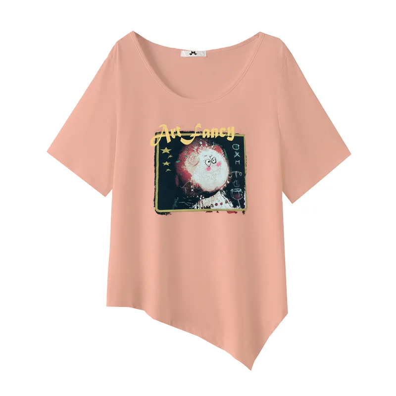 تي شيرت نسائي بأكمام قصيرة ، ملابس نسائية أساسية بسيطة ، متوسطة وطويلة ، عصرية ومتعددة الاستخدامات ، سمينة ، مقاس كبير ، 60-: