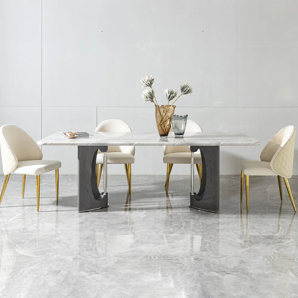 

Italian marble dining table black household rectangular high-end dining table