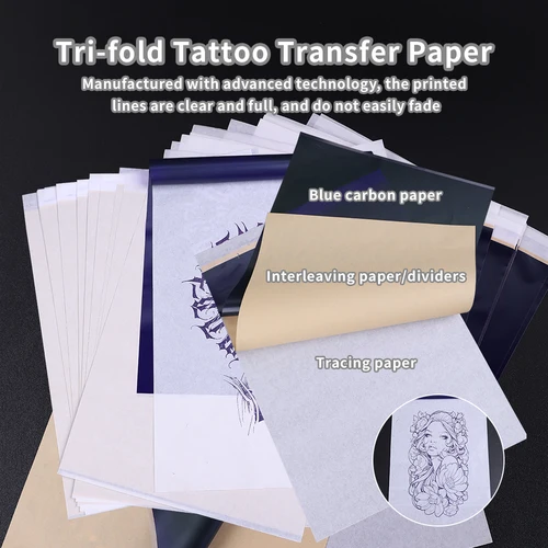 Imagen 2 del producto Papel de Transferencia para Tatuajes 200/100/50, Tamaño A4, Papel de Plantilla para Tatuajes, Papel de Copia Térmica de Carbono para Máquina de Transferencia de Tatuajes