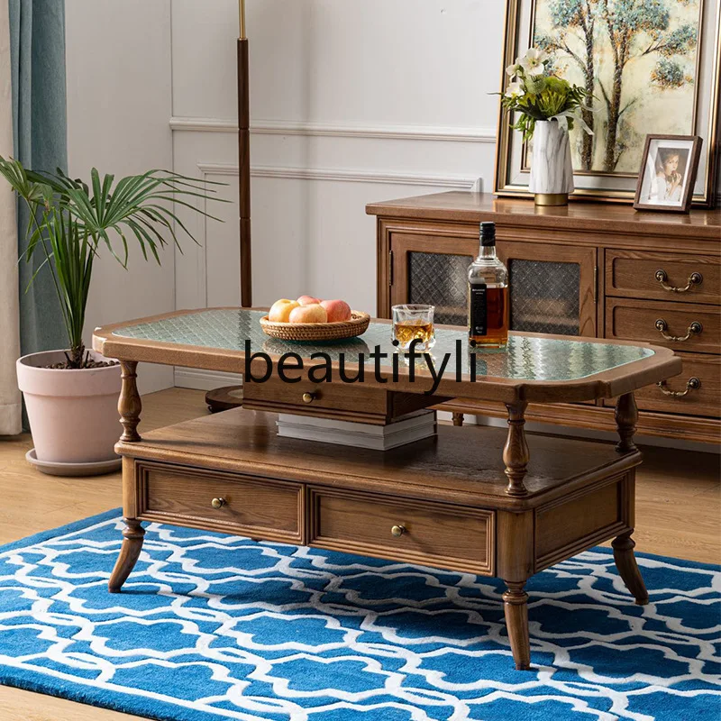 

American light luxury TV cabinet all solid wood living room coffee table combination storage floor cabinet