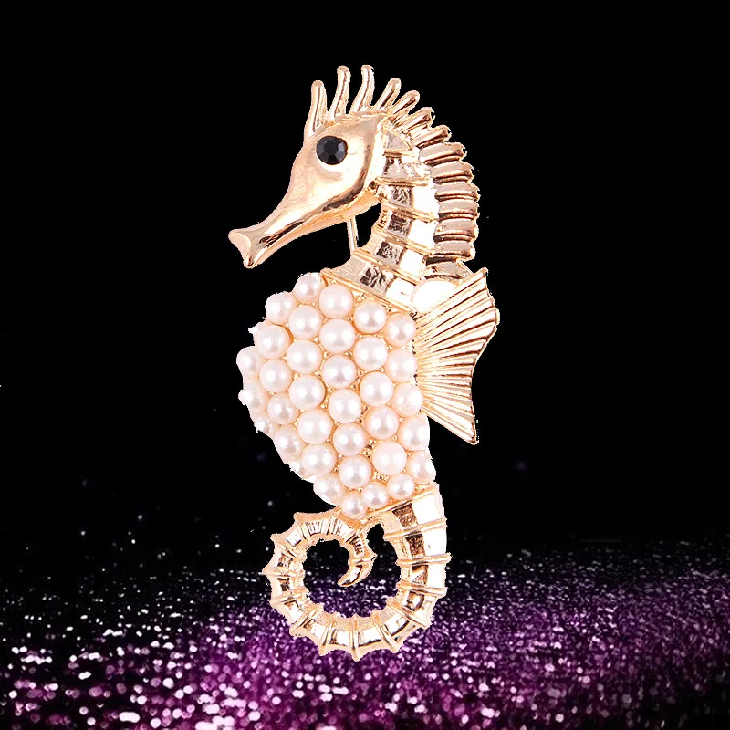 Fashion Animal Pearl Sea Horse Brooch Clothes Silk Scarf Buckle Women\'s Accessories Exquisite Sea Life Badge Brooches