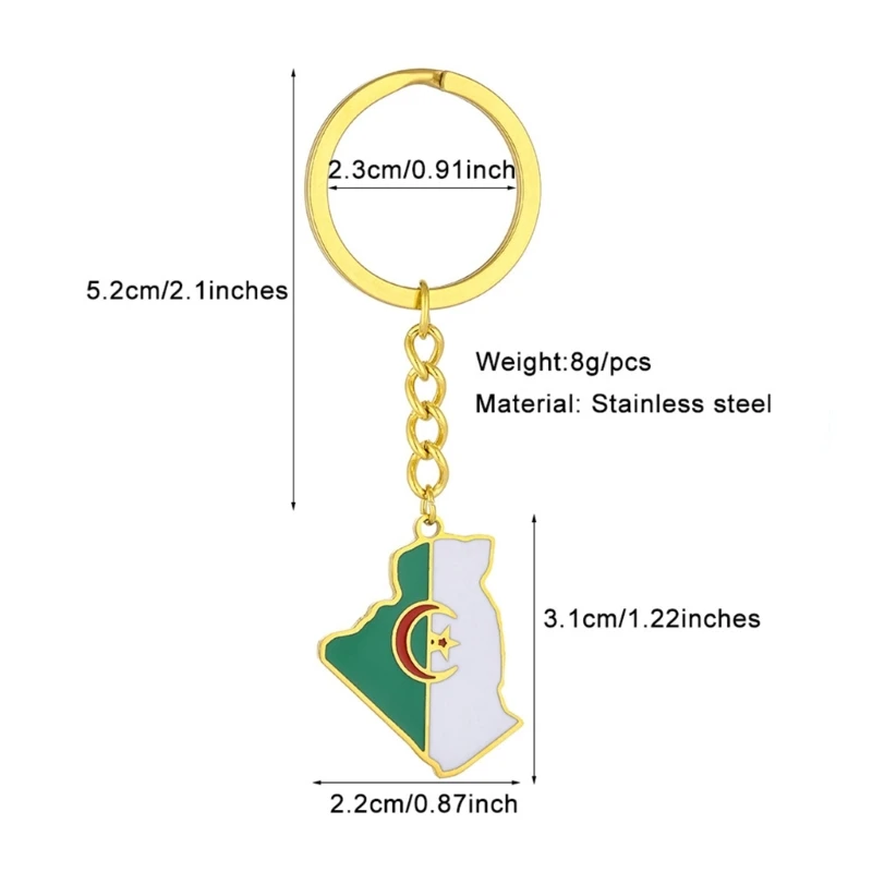 Stainless steel Aljazair Peta Bendera Gantungan Kunci Garis Perhiasan Hadiah untuk Teman Keluarga