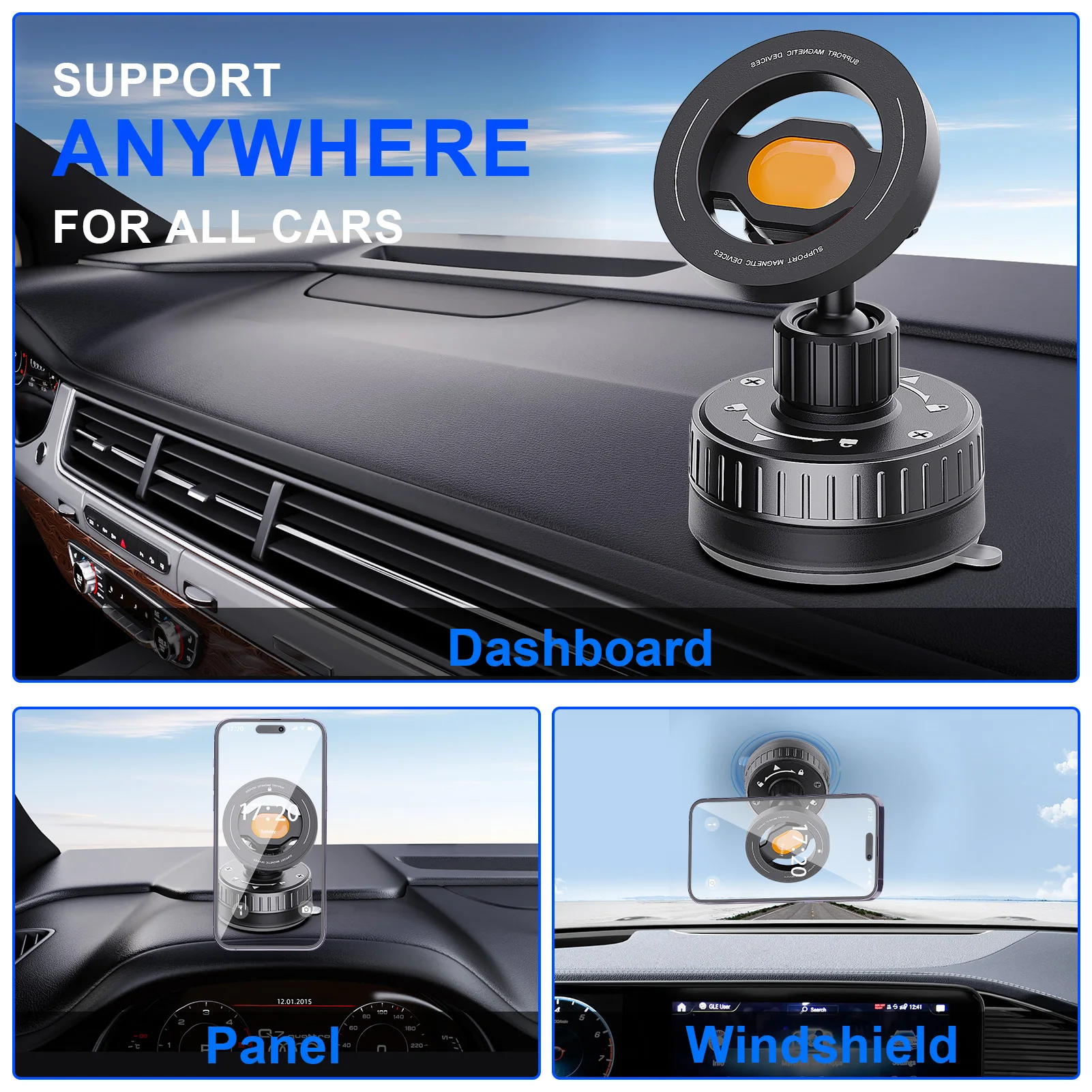 

360 ° Регулируемое автомобильное крепление для телефона с вакуумной присоской, трехосевое вращение для свободной регулировки для IPhone 16/15/14, материал ABS