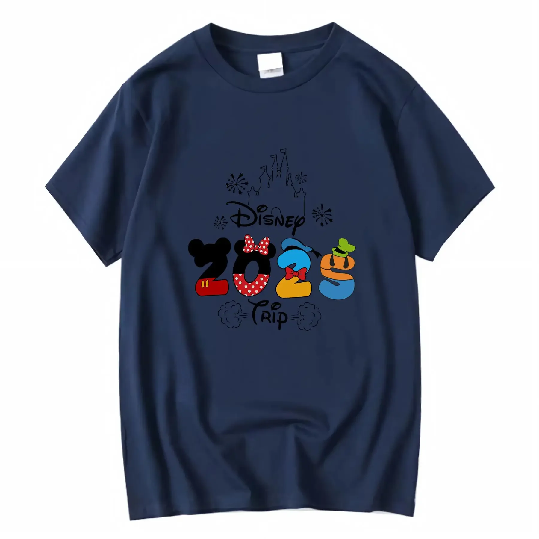 ديزني وورلد 2025 ديزني فاميلي ميكي فريندز 100 تي شيرت برقبة دائرية للنساء عتيق مغسول أوم أنيق قليلاً #4