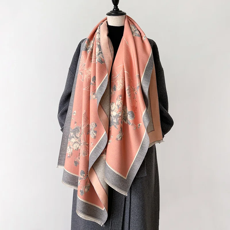 2024 Latest Design Winter Two-Sided Jacquard Cashmere Scarves High Quality Women Thicken Wrap Shawl Ladies Wool Pashmina Scarf