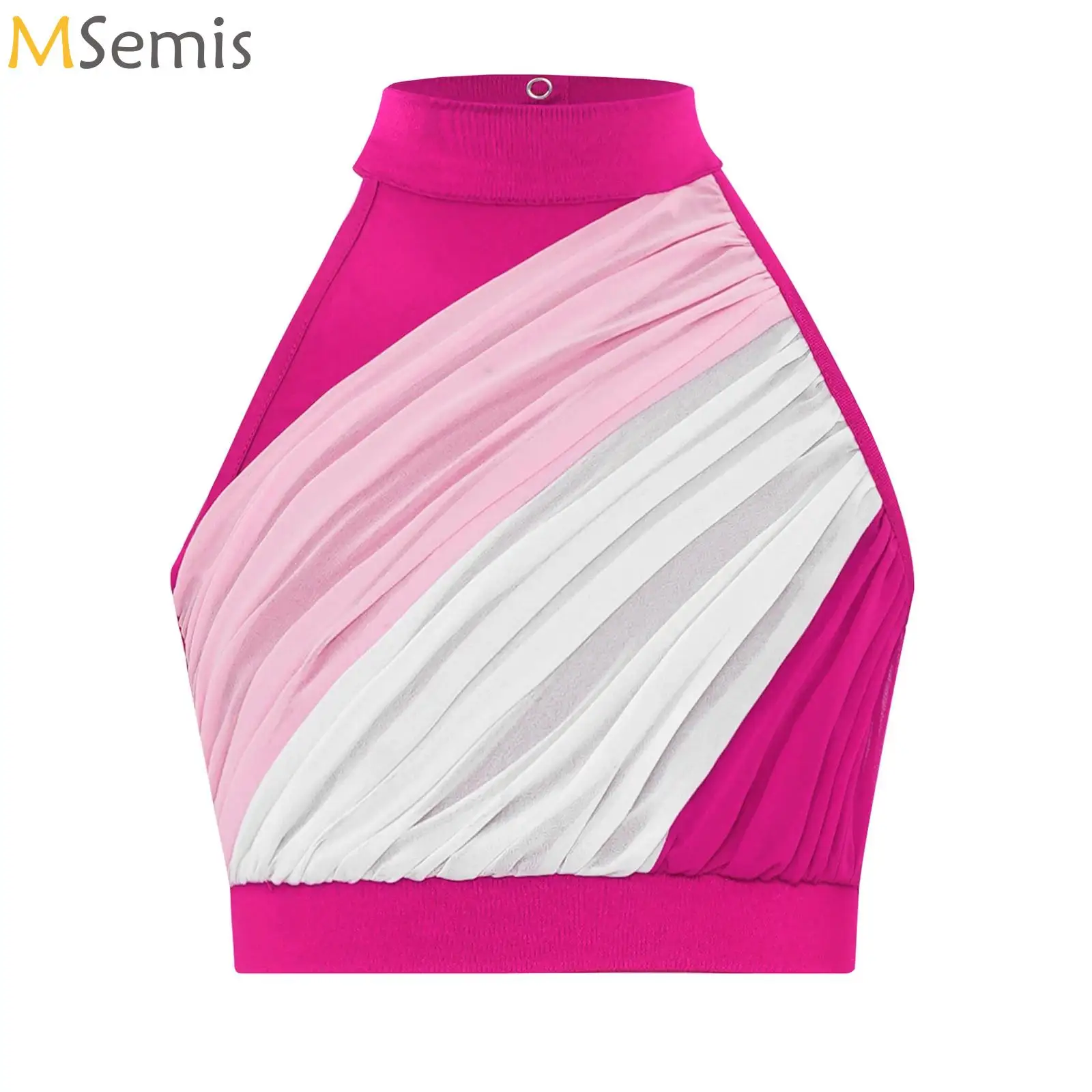 

Kids Girls Lyrical Dance Vest Top Sleeveless Color Block Ruched Crop Top Dancewear for Latin Ballroom Ballet Dance Costume