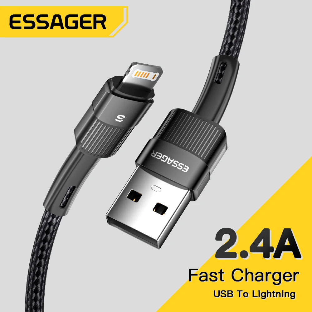 Essager  USB Cable For iPhone 14 13 12 11 Pro Xs Max X Xr 8 7 Plus 2.4A Fast Charging Charger Wire Cord For iPad Pro Data Cable