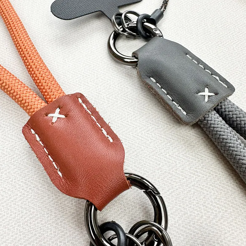 Premium Polyamide Braided Lanyard with Leather Accent, Nylon Wrist Strap, Outdoor Anti-Lost Keychain, Secure Phone Tether