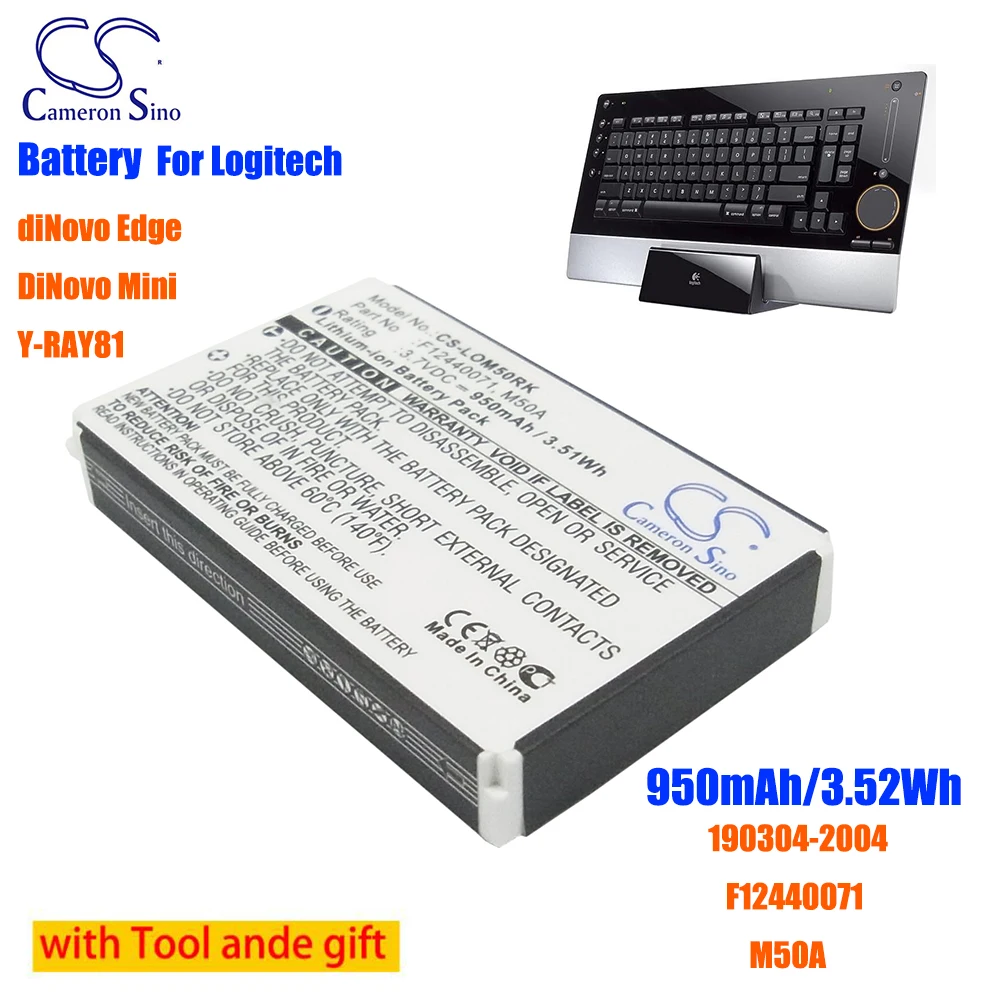 CameronSino Keyboard,Mouse  950mAh Li-ion Battery 190304-2004 for Logitech diNovo Edge DiNovo Mini Y-RAY81