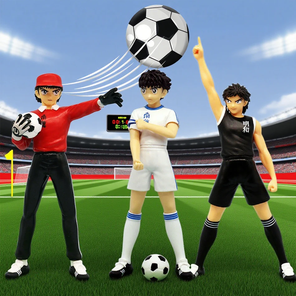 3 pçs capitão tsubasa anime figura ozora tsubasa figuras de ação hyuuga wakabayashi/kojirougenzou estatueta coleção modelo brinquedos