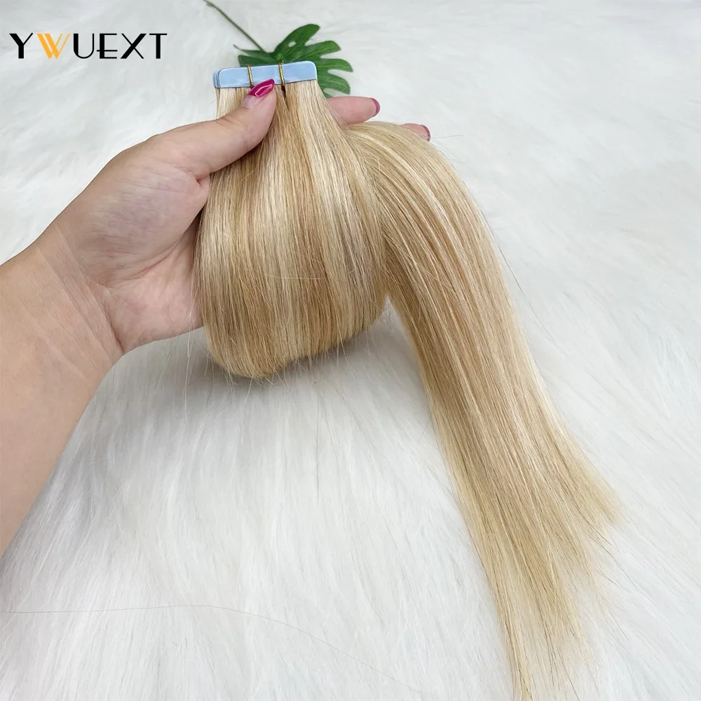 Ywuext fita loira em extensões de cabelo humano 12-24 polegada sem costura fita invisível cabelo máquina brasileira remy cabelo nautral em linha reta